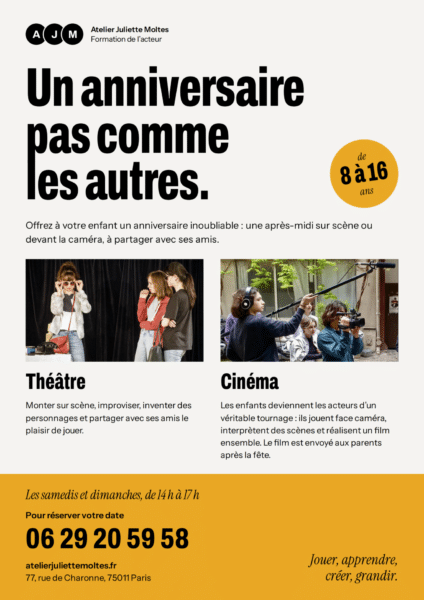 ANNIVERSAIRE THÉÂTRE OU CINÉMA ATELIER JULIETTE MOLTES